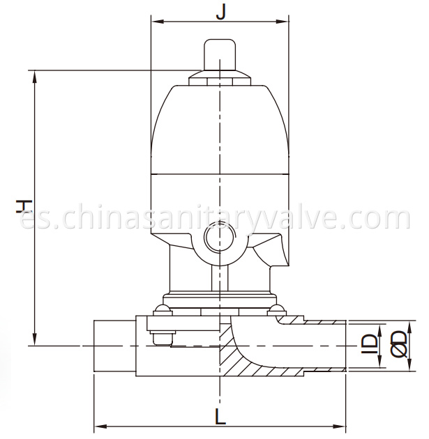 Hygienic diaphragm valve SS pneumatic welded